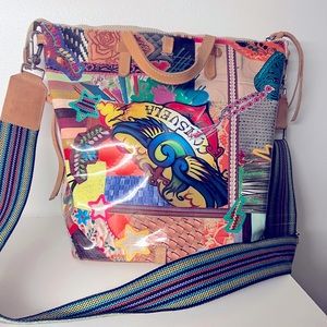Consuela Tote with leather crossbody and multicolor cross body
